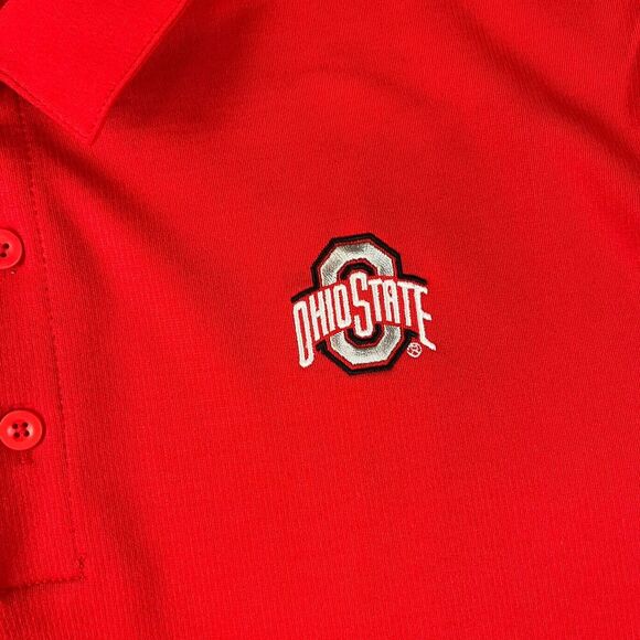 Nike Dri-Fit Ohio State Buckeyes Embroidered Polo Mens L Red Short Sleeve Swoosh - Picture 3 of 11